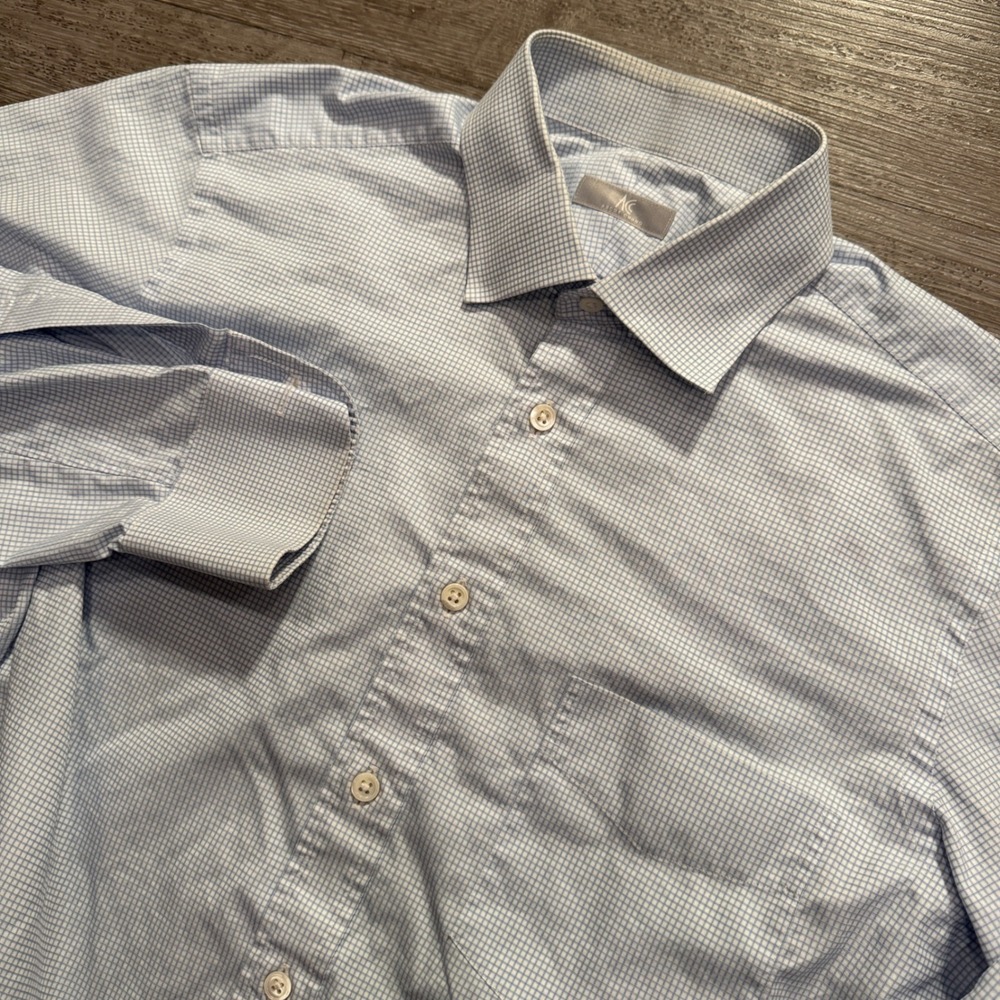 Ascot Chang Shirt Mens M Blue 100% Cotton Thomas Mason Check Preppy Business